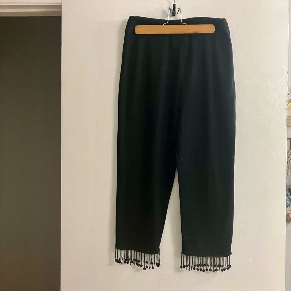 Lisa International Black Fringe Hem Pants